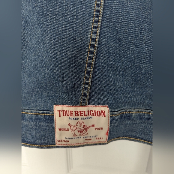 BNWT True Religion UNISEX Adult (Large) Relaxed Denim Trucker Hooded Jean Jacket - Picture 7 of 14